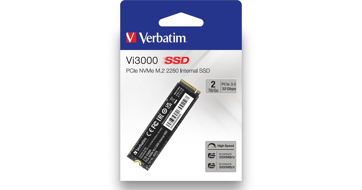 Verbatim Vi3000 2 TB, SSD PCIe 3.0 x4, NVMe, M.2 2280