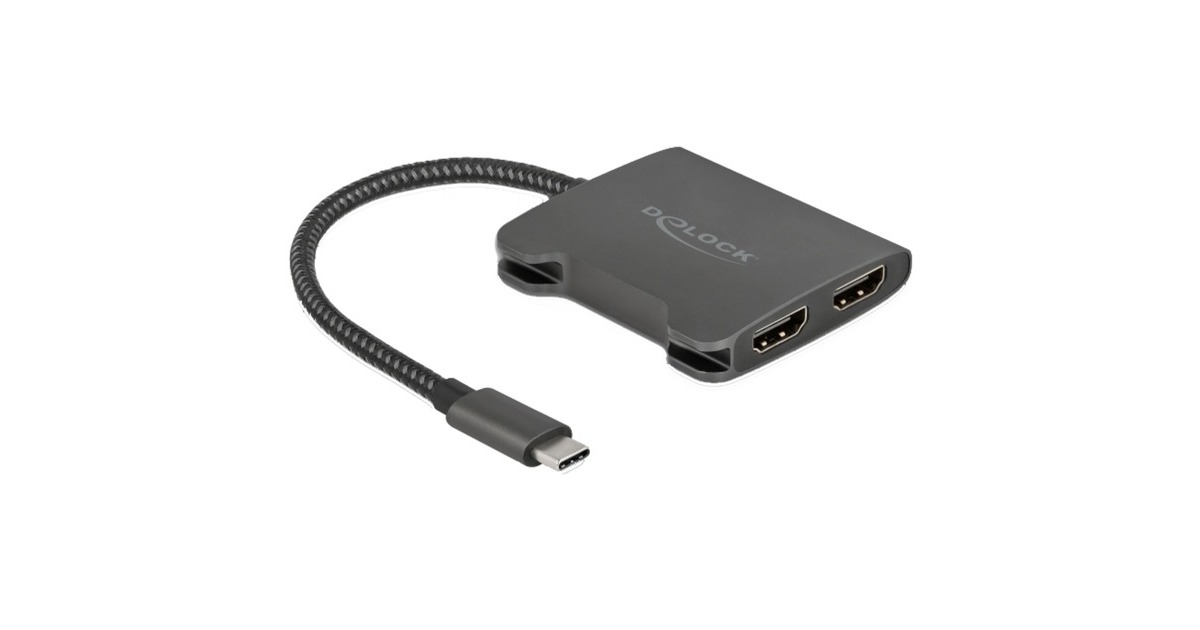 DeLOCK USB Adapter, USB-C Stecker > 2x HDMI Buchse schwarz, 15cm, Video  Splitter, MST 4K 60Hz