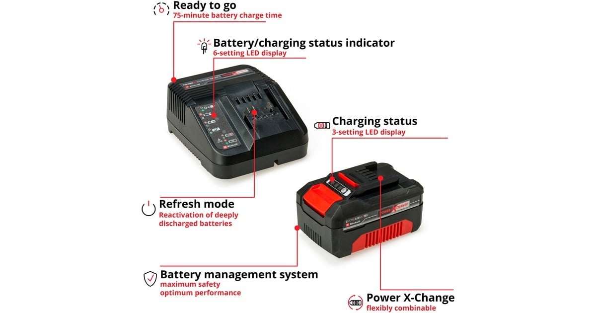 Einhell Power-X-Change Starter-Kit 18Volt 4Ah, Ladegerät schwarz/rot, Akku  + Ladegerät