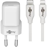 goobay Apple Lightning / USB-C PD-Ladeset nano 20 Watt, Ladegerät weiß, 1 Meter Kabel, PD