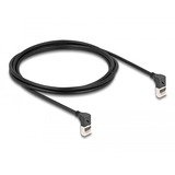 DeLOCK Patchkabel RJ-45 Cat.6a S/FTP, Slim 90° gewinkelt schwarz, 2 Meter, nach unten abgewinkelte Stecker