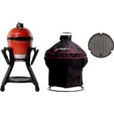 Kamado Joe Junior, Celebration Pack, Holzkohlegrill rot/schwarz, Ø 34cm, mit Sear Plate, Rollwagen und Wetterschutzhülle