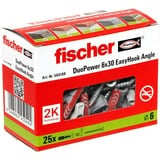 fischer EasyHook Angle DuoPower 6x30, Dübel weiß, 25 Stück, mit EasyHook Winkelhaken