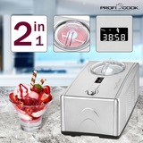 ProfiCook Eismaschine und Joghurtmaker PC-ICM 1091 N edelstahl, für 1.500ml Eiscreme, 150 Watt Kompressor