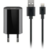 goobay Apple Lightning Ladeset 5 Watt, Ladegerät schwarz, 1 Meter Kabel