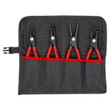 KNIPEX Sicherungsringzangen-Set Ø 19 - 60mm, 4-teilig rot, 2x gerade Spitzen, 2x 90° Spitzen, in Rolltasche