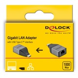 DeLOCK USB 3.2 Gen 1 Adapter, USB-C Stecker > RJ-45 Buchse grau/schwarz, 13,5cm, Gigabit LAN 10/100/1.000 Mbit/s