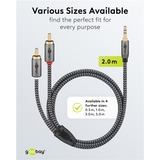 goobay Plus Audio Adapterkabel AUX 3,5mm Klinke > Stereo-Cinch Stecker schwarz/silber, 2 Meter