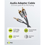 goobay Plus Audio Adapterkabel AUX 3,5mm Klinke > Stereo-Cinch Stecker schwarz/silber, 2 Meter