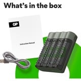 GP Batteries USB Akkuladegerät M452, mit 4 Ladeslots grau, inkl. 4x GP Akkus AA 2.600mAh