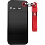 Verbatim Pocket SSD 1 TB, Externe SSD schwarz/rot, USB-C 3.2 Gen 2 (10 Gbit/s), mit Schlüsselring und Kabelhalter