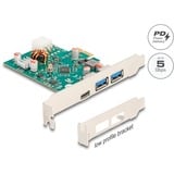 DeLOCK PCIe x1 Karte zu 1x ext. USB-C PD 30W + 2 ext. USB 3.2 Gen 1, USB-Controller 6-Pin-Stromanschluss