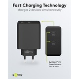 goobay USB-C Dual-Schnellladegerät 36 Watt, PD schwarz, 2x USB-C, Power Delivery