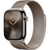 Apple Watch Series 10, Smartwatch Titan Natur, Titangehäuse, 42 mm, Milanaise Armband gold, Cellular