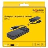 DeLOCK DisplayPort Splitter 1.4 > 3x HDMI MST schwarz, 12,5cm Kabel