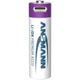 Ansmann Li-Ion Akku Mignon AA Typ 2.000 (min. 1.800 mAh), 4er-Pack weiß/violett, 4x AA (Mignon), USB-C Ladeport