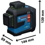 Bosch Linienlaser GLL 80-33 G Professional blau/schwarz, Li-Ion-Akku 3,0Ah, grüne Laserlinien, inkl. Universalhalter LB 10, Deckenklemme DK 20