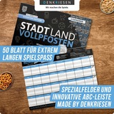 Denkriesen Stadt Land Vollpfosten - Experten Edition, Partyspiel A4-Spielblock