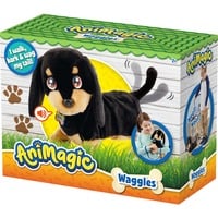 8720077190917 - Animagic Waggles Cuddle Dog - Schwarz - Interaktives Kuscheln - Spaziergang und Interaktion mit Waggles