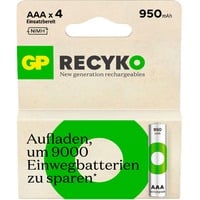 GP Batteries NiMH-Akku GP RECYKO AAA (Micro), 950mAh 1,2Volt 4 Stück, vorgeladen (Ready To Use)