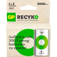 GP Batteries NiMH-Akku GP RECYKO D (Mono), 3.000mAh 1,2Volt 2 Stück, vorgeladen (Ready To Use)