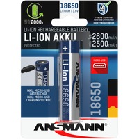 Li-Ion Akku 18650 2600 mAh mit Micro-USB Ladebuchse