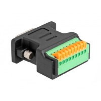 DeLOCK D-Sub 9 Pin Stecker > Terminalblock Adapter mit Drucktaster schwarz