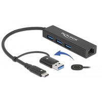 USB 3.2 Gen 1 Hub mit 3 Ports und Gigabit LAN und USB-C/A-Stecker, Dockingstation
