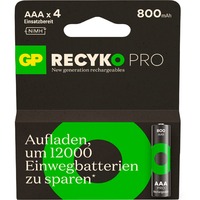 GP Batteries NiMH-Akku GP RECYKO PRO AAA (Micro), 800mAh 1,2Volt 4 Stück, vorgeladen (Ready To Use)