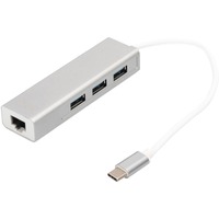 USB 3.2 Gen 1 Multiport-Hub, USB-C Stecker > 3x USB-A Buchse + RJ-45 Buchse, USB-Hub