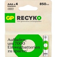 GP Batteries NiMH-Akku GP RECYKO AAA (Micro), 850mAh 1,2Volt 4 Stück, vorgeladen (Ready To Use)