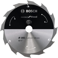 Bosch Kreissägeblatt Standard for Wood, Ø 165mm, 12Z Bohrung 20mm, für Akku-Handkreissägen