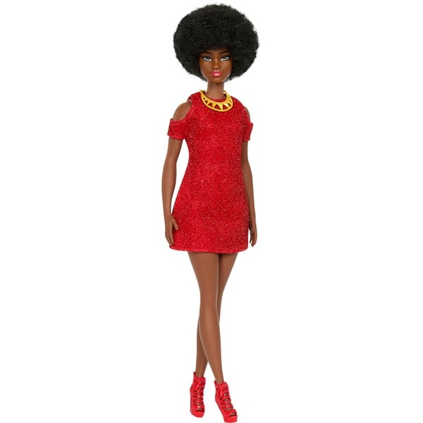 Barbie Fashionistas Puppe Black Barbie mit rotem Strickkleid