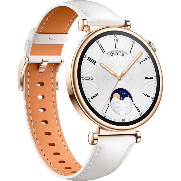 Lederarmband) weiß-braunes Smartwatch (Aurora-B19L) 41mm GT4 Huawei (gold/weiß Watch
