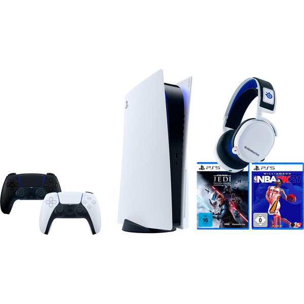 Sony Interactive Entertainment Playstation 5 Spielkonsole Weiss Schwarz Inkl 2 Controller Steelseries Arctis 7p Nba 2k21 Star Wars Jedi Fallen Order