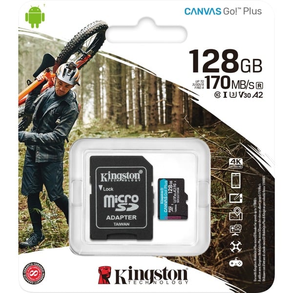 Карта памяти 128gb microsdxc kingston canvas go plus class 10 uhs i u3