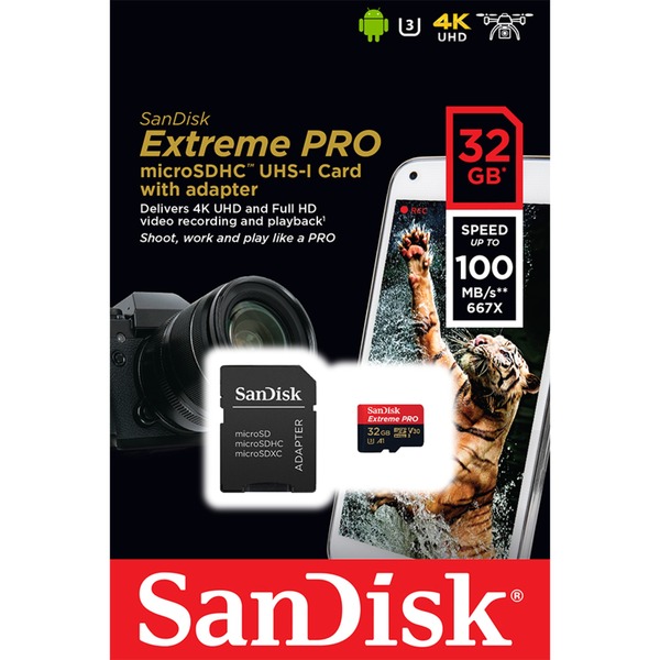 Карта памяти sandisk extreme pro microsdhc 32gb uhs i u3 v30 a1 adp