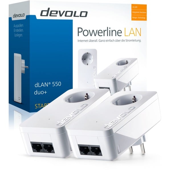 Devolo DLAN 550 Duo+ Starter Kit, Powerline Weiß, 500Mbit, 2xLAN ...